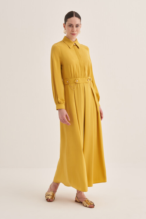 MANGO ZİNCİR DETAYLI TENCEL ELBİSE 